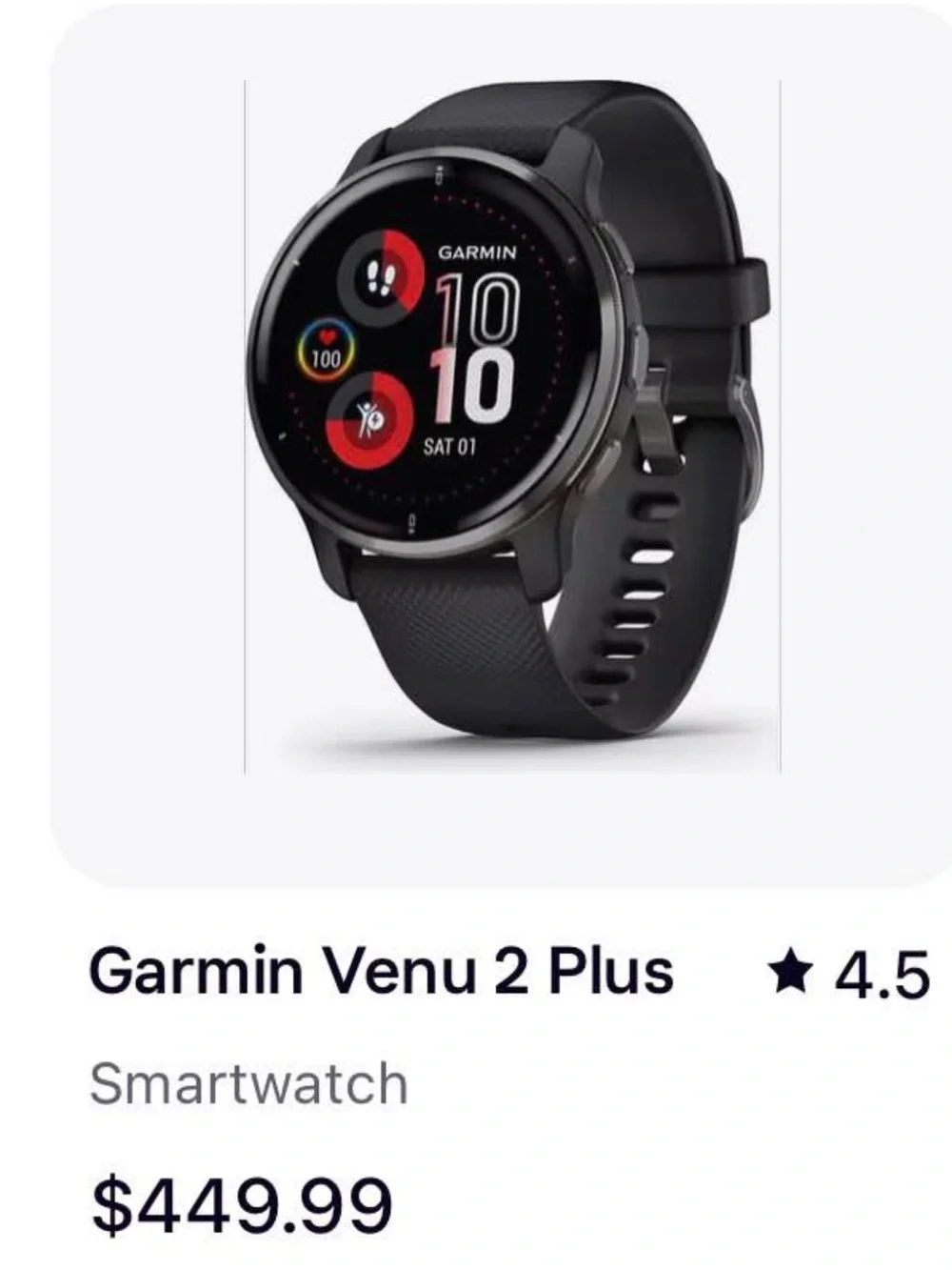 garmin Black Round Smartwatch with Digital Color Display